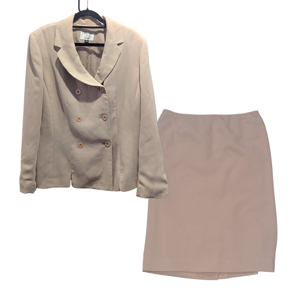 Quiet Luxury Beige‎ Skirt Suit Set Size 16 Officecore Career Chic